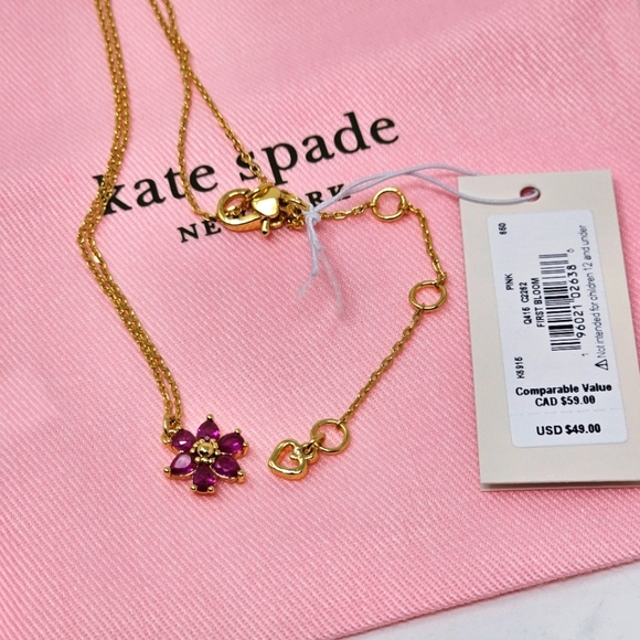 🆕♡♡ Kate Spade Necklace ♤ First Bloom Purple Crystal Flower Pendant Dainty Gold - Picture 6 of 9